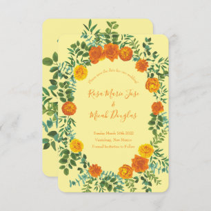 Orange & Light Yellow Peony Rose Wedding Save Date Invitation