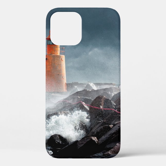 ORANGE LIGHTHOUSE ON ROCK Case-Mate iPhone CASE (Back)