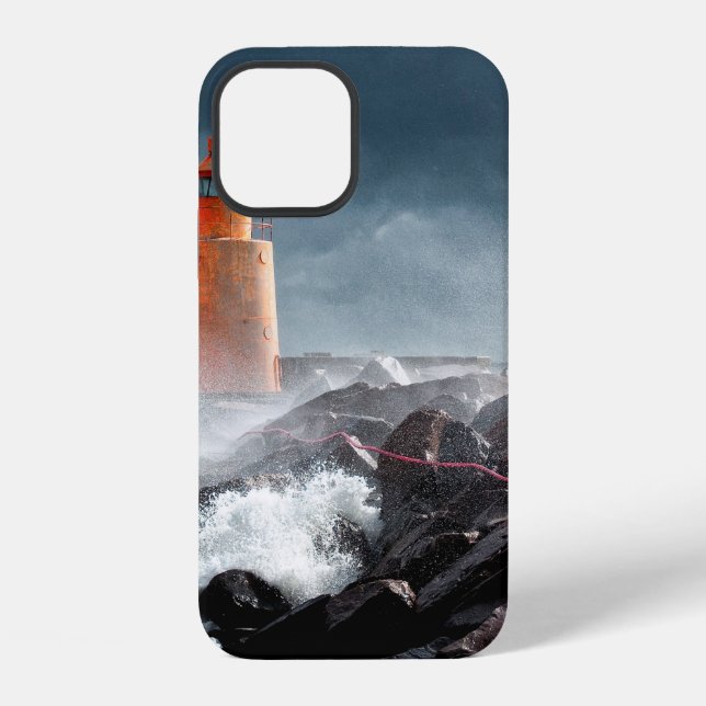 ORANGE LIGHTHOUSE ON ROCK iPhone CASE (Back)