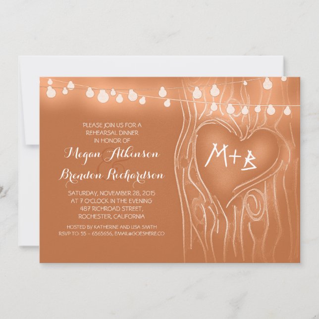 orange lights tree romantic rehearsal dinner invitation (Front)