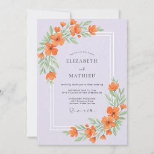 Orange Lilac Leafy Wedding Invitation