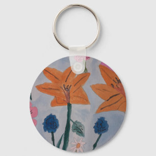 Orange Lilies Badge Key Ring