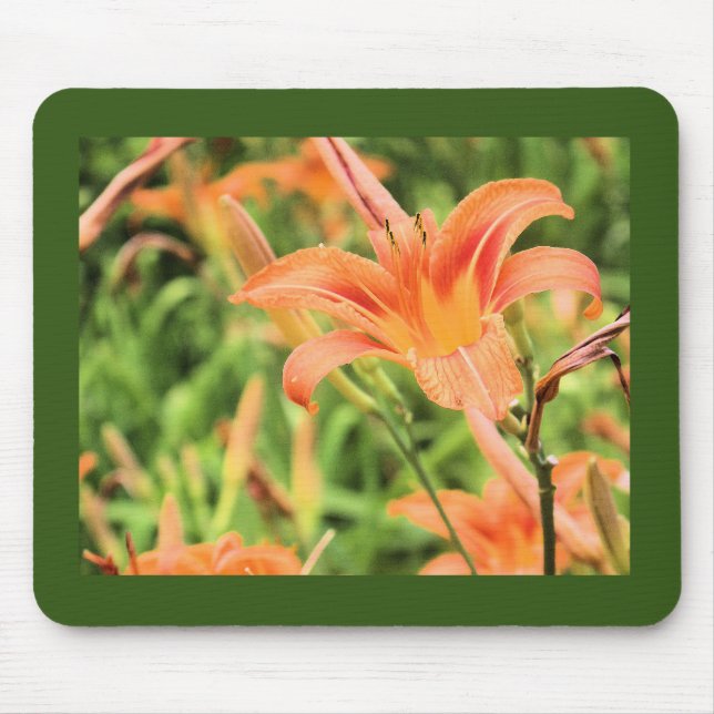 Orange Lilies Dark Green Border Mouse Mat (Front)
