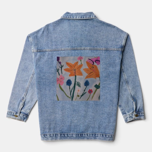 Orange Lilies Denim Jacket (Back)