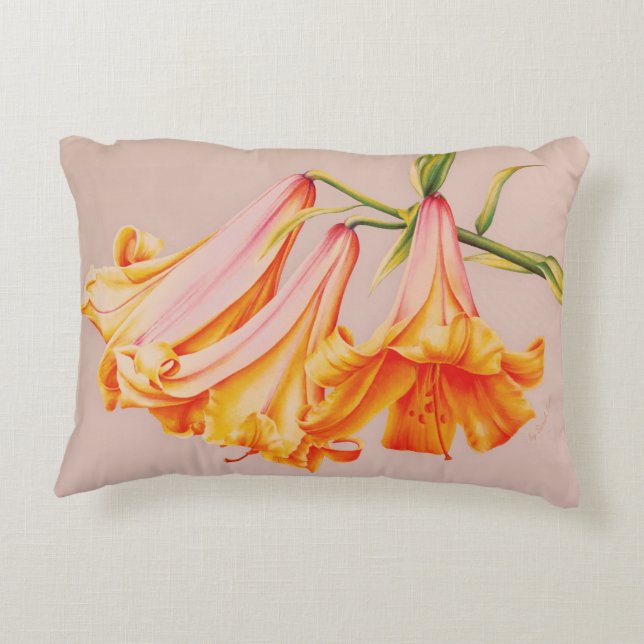 Orange lilies fine art painting throw pillow (Back)