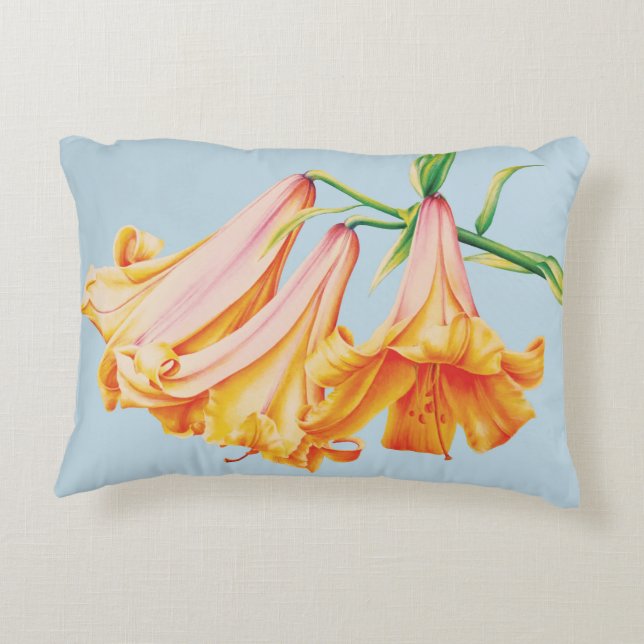 Orange lilies fine art painting throw pillow (Back)