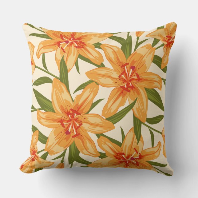 Orange Lilies. Flower illustration Cushion (Front)