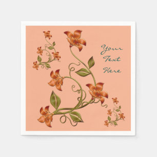 Orange Lillies Floral Pattern Peach Napkins