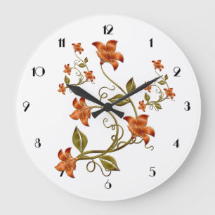 Orange Lillies Floral Pattern Wall Clock