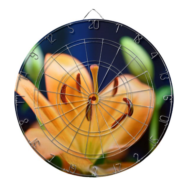 Orange Lilly Flower Blossom Dartboard (Front)