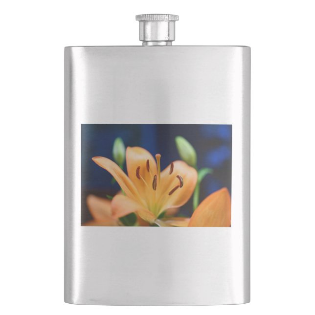 Orange Lilly Flower Blossom Hip Flask (Front)