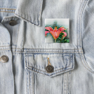 orange lily 15 cm square badge