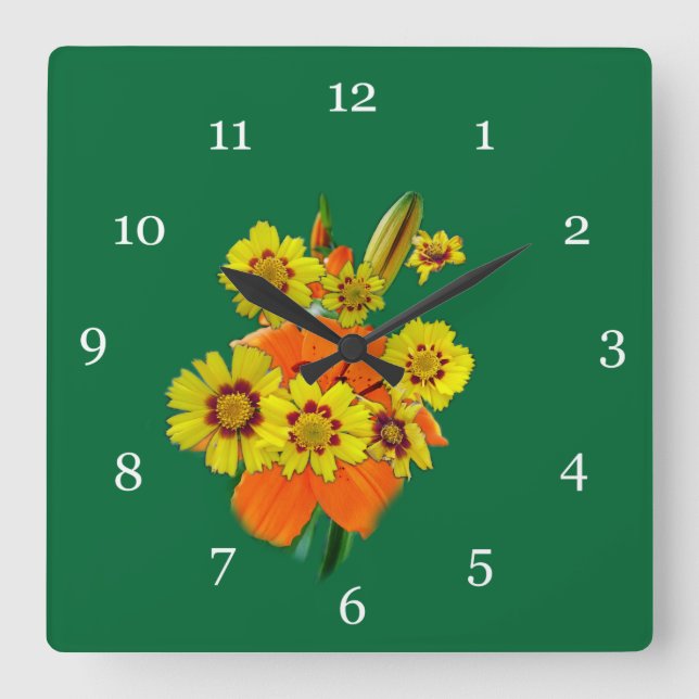 orange lily and daisy flowers square wall clock (Front)