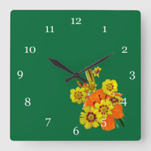 orange lily and daisy flowers square wall clock