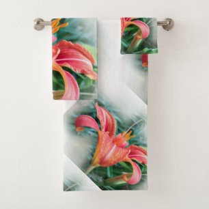 orange lily bath towel set