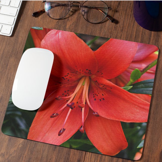 Orange Lily Bloom Floral Mouse Mat (In Situ)