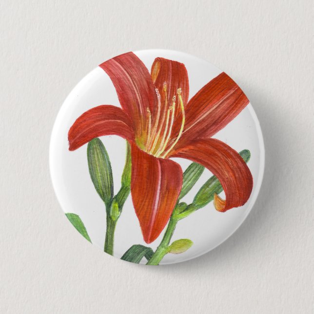 Orange Lily Botanical Illustration 6 Cm Round Badge (Front)