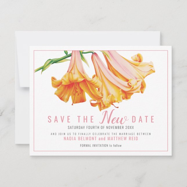 Orange lily floral art wedding save the NEW date Save The Date (Front)