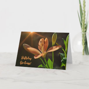 Orange Lily Flower and Sunshine Birthday Art Card