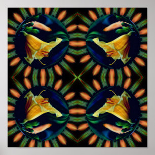 Orange Lily Flower Mirror Floral Abstract Art Poster