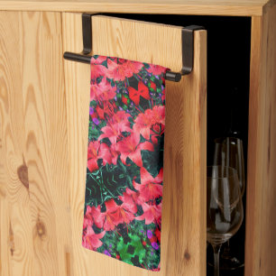 Orange Lily Flowers Abstract Art Pattern      Tea Towel