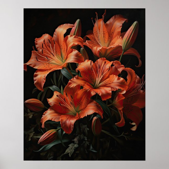 Orange Lily Flowers Art Print Poster (Front)