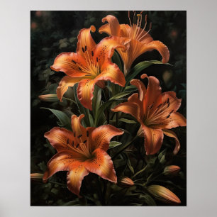 Orange Lily Flowers Art Print Posters