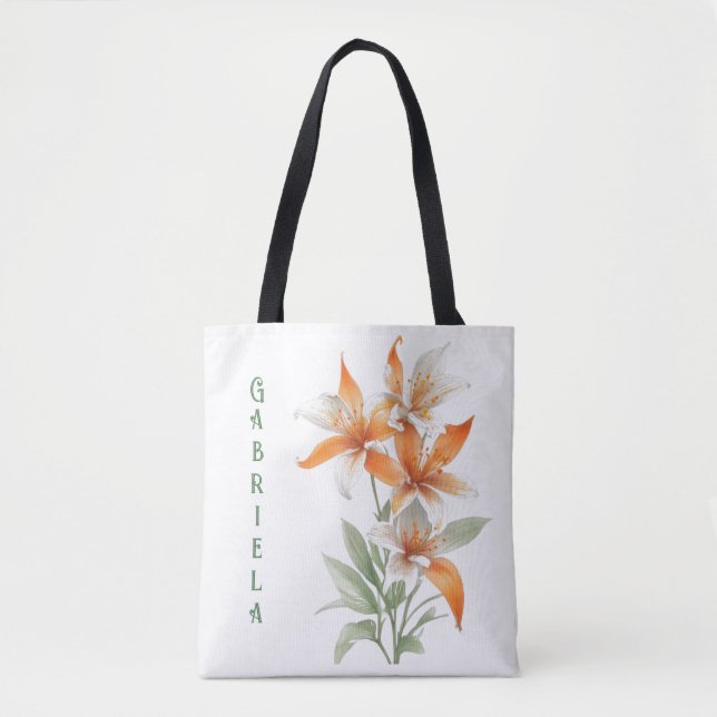 Orange Lily Flowers Personalised Tote Bag (Front)