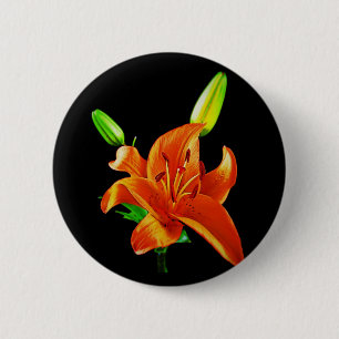Orange Lily On Black 6 Cm Round Badge