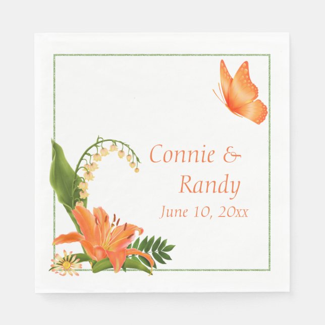 Orange Lily Wedding Napkin (Front)
