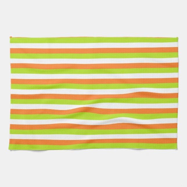 Orange, Lime Green and White Stripes Tea Towel (Horizontal)