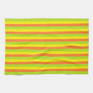 Orange, Lime Green and Yellow Stripes Tea Towel