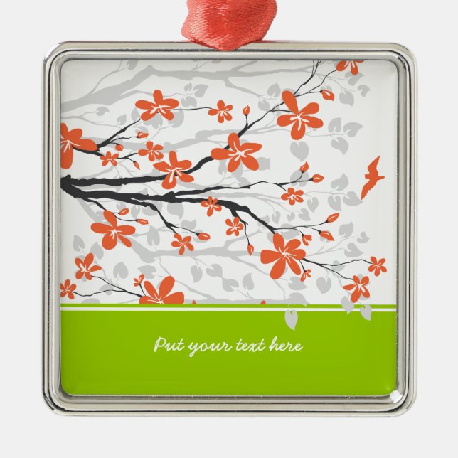 Orange lime green magnolia flowers ornament (Front)