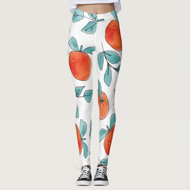 Orange line art: seamless pattern leggings (Front)