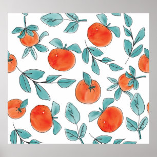 Orange line art: seamless pattern poster