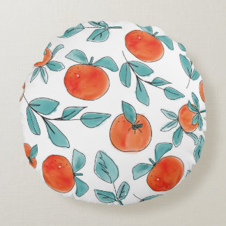 Orange line art: seamless pattern round cushion