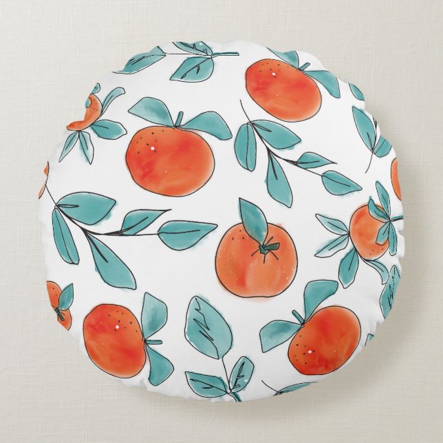 Orange line art: seamless pattern round cushion (Front)