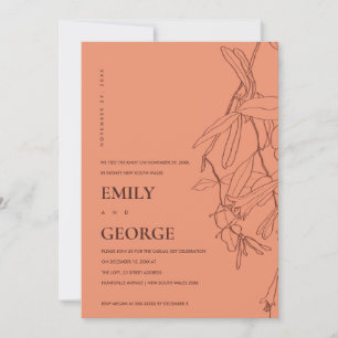 ORANGE LINE DRAWING FLORAL WE TIED THE KNOT INVITE