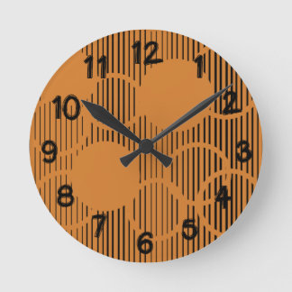 Orange Lined Circles  Round Clock
