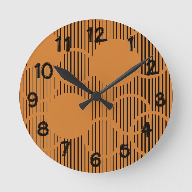 Orange Lined Circles  Round Clock (Front)