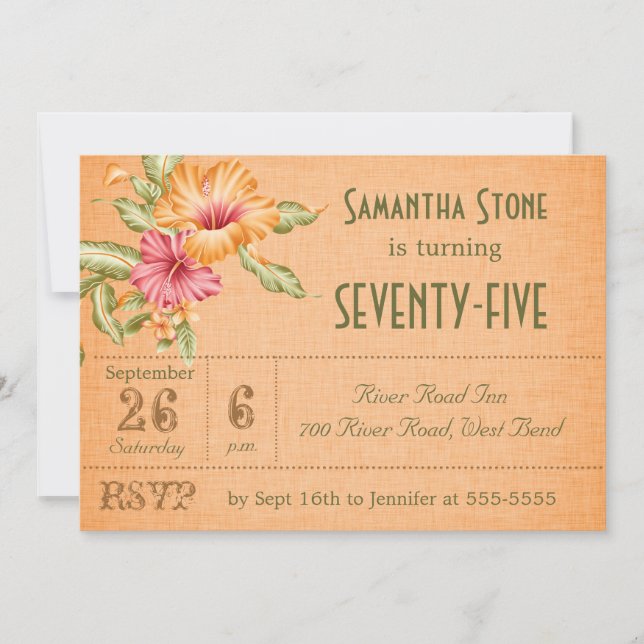 Orange Linen Floral Customised Birthday Invitation (Front)