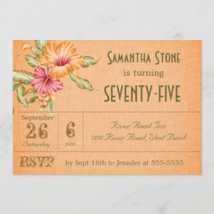 Orange Linen Floral Customised Birthday Invitation