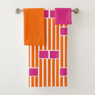 Orange Lines and Pink Boxes Bath Towel Set
