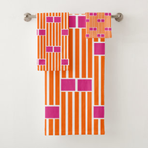 Orange Lines and Pink Boxes Bath Towel Set