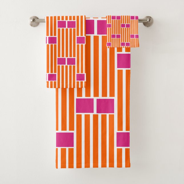 Orange Lines and Pink Boxes  Bath Towel Set (Insitu)