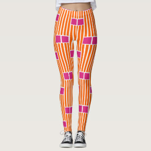 Orange Lines and Pink Boxes  Leggings