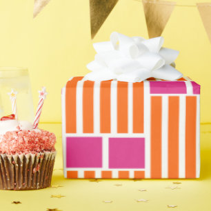 Orange Lines and Pink Boxes Wrapping Paper