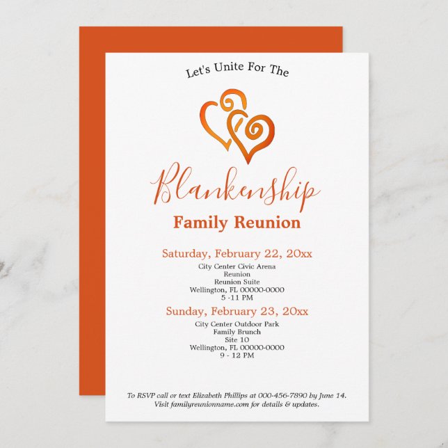 Orange Linked Hearts Family Reunion Template (Front/Back)