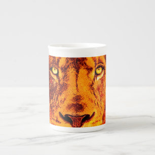 Orange Lion Face Bone China Mug