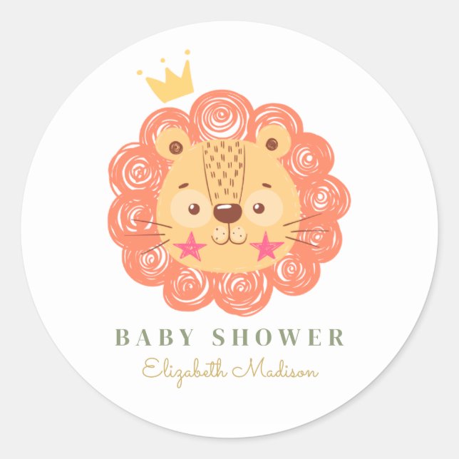 Orange Lion King baby shower  Classic Round Sticker (Front)